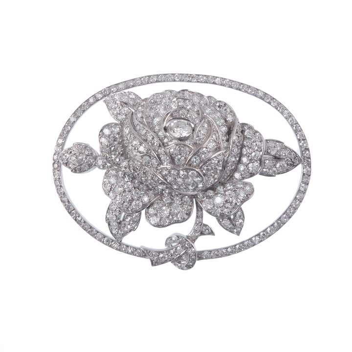 Art Deco diamond openwork oval rose brooch